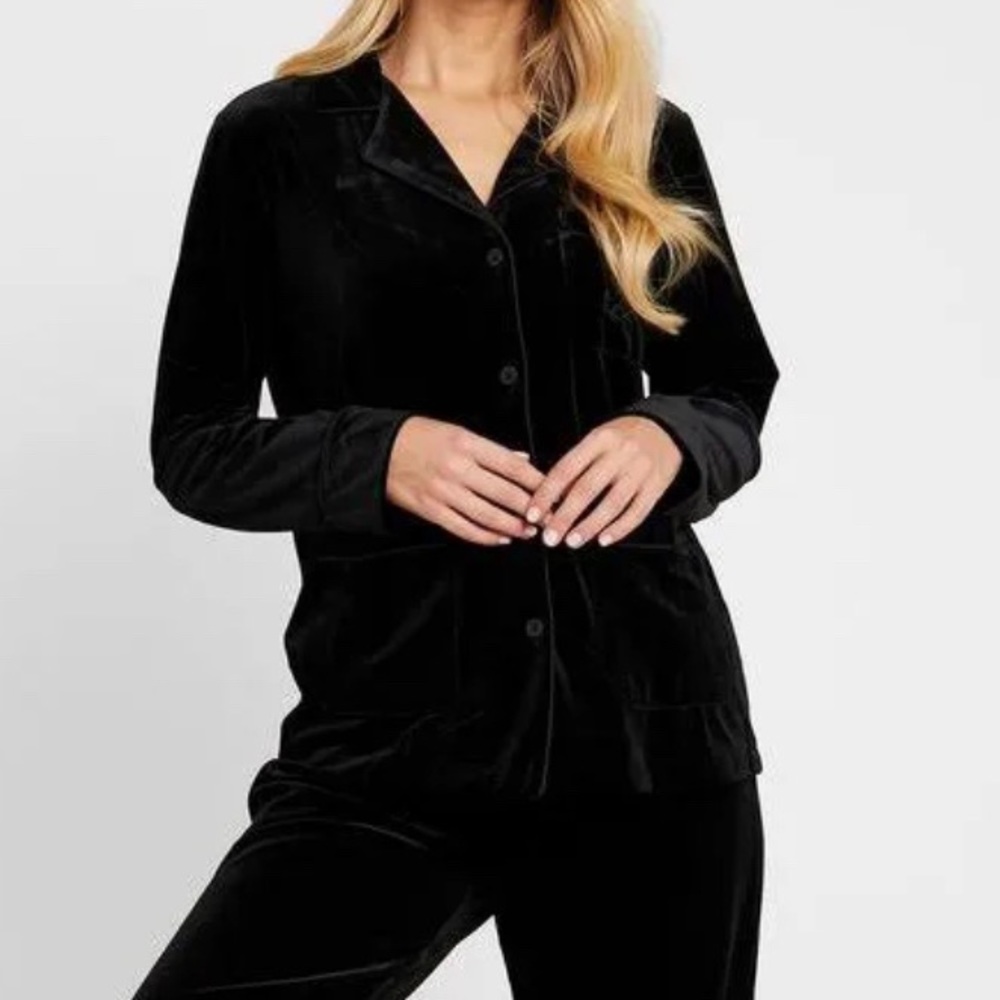 Lauren Ralph Lauren womens velvet pajama top LG black label logo Large